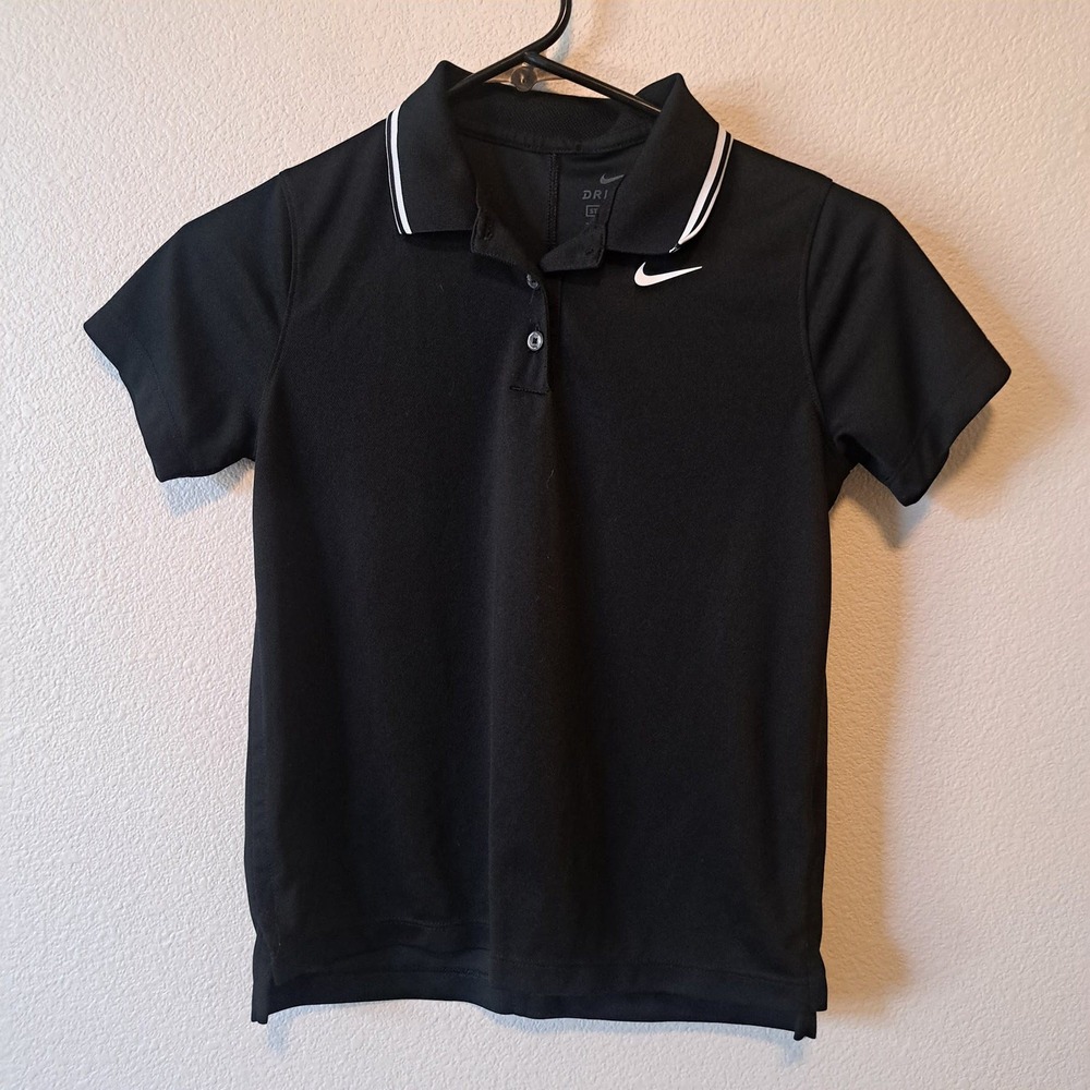 Nike Dri-FIT Boys Black Polo Shirt Short Sleeve Swoosh Logo Size Medium